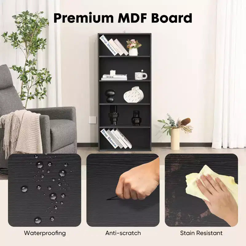 TUYOHW Étagère à Livres Moderne à 5/6 Niveaux avec Dispositif Anti-Basculement, Bibliothèque de Rangement en MDF Effet Bois pour Chambre, Salon et Bureau à Domicile