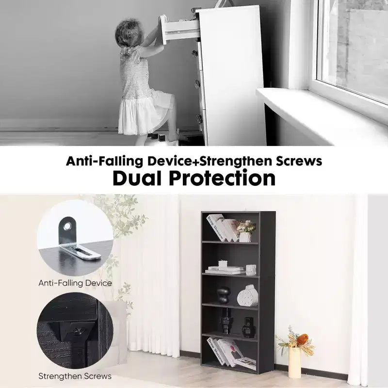TUYOHW Étagère à Livres Moderne à 5/6 Niveaux avec Dispositif Anti-Basculement, Bibliothèque de Rangement en MDF Effet Bois pour Chambre, Salon et Bureau à Domicile