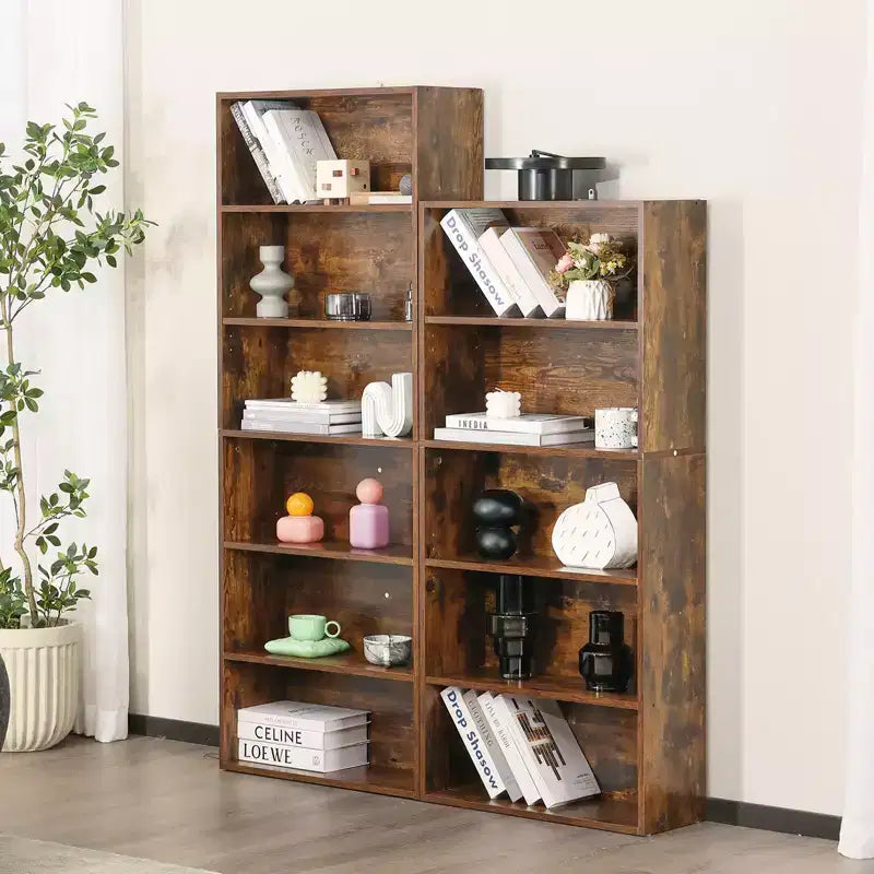 TUYOHW Étagère à Livres Moderne à 5/6 Niveaux avec Dispositif Anti-Basculement, Bibliothèque de Rangement en MDF Effet Bois pour Chambre, Salon et Bureau à Domicile