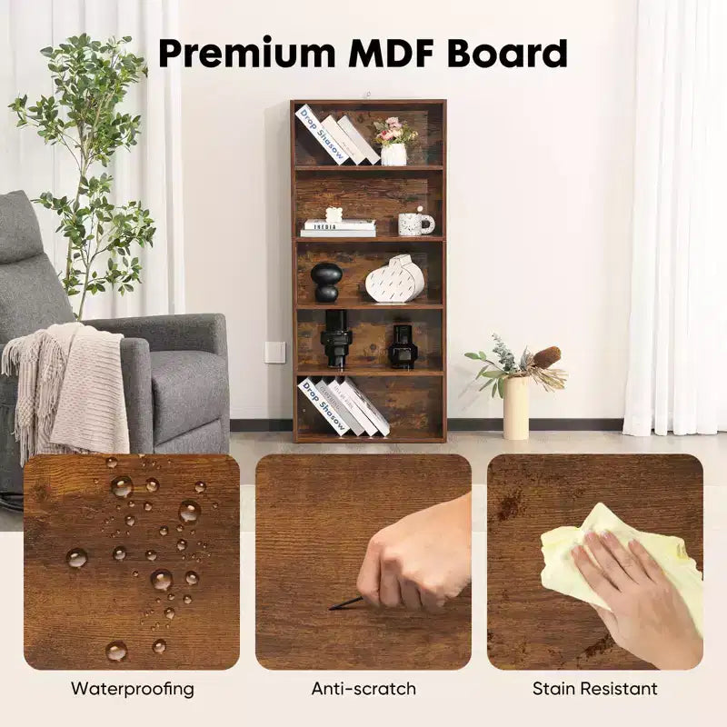 TUYOHW Étagère à Livres Moderne à 5/6 Niveaux avec Dispositif Anti-Basculement, Bibliothèque de Rangement en MDF Effet Bois pour Chambre, Salon et Bureau à Domicile