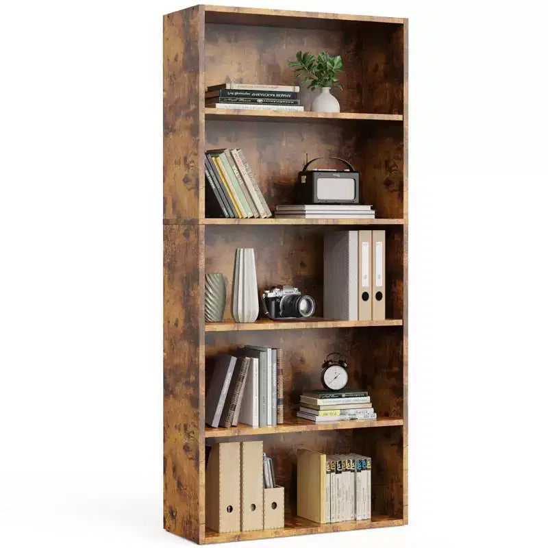 TUYOHW Étagère à Livres Moderne à 5/6 Niveaux avec Dispositif Anti-Basculement, Bibliothèque de Rangement en MDF Effet Bois pour Chambre, Salon et Bureau à Domicile