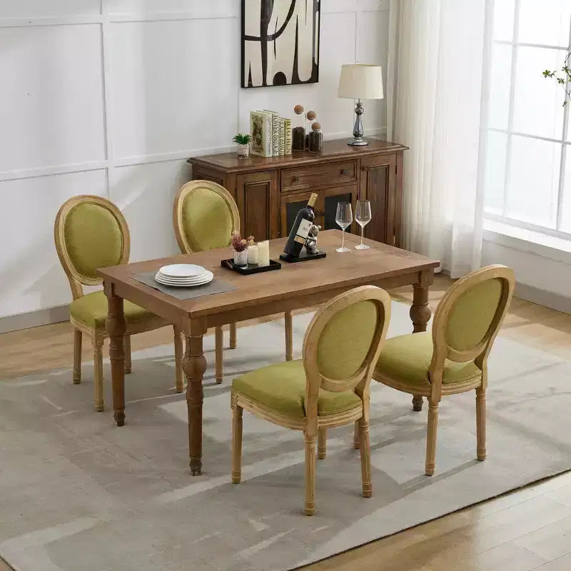 TUYOHW 2 chaises de salle à manger de style français, chaises King Louis élégantes en lin doux pour salle à manger, pieds en bois d'hévéa massif, charge maximale 136 kg