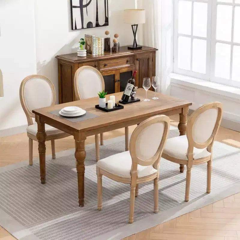 TUYOHW 2 chaises de salle à manger de style français, chaises King Louis élégantes en lin doux pour salle à manger, pieds en bois d'hévéa massif, charge maximale 136 kg