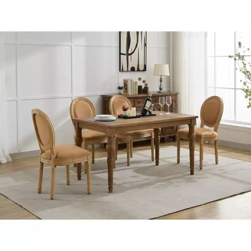 TUYOHW 2 chaises de salle à manger de style français, chaises King Louis élégantes en lin doux pour salle à manger, pieds en bois d'hévéa massif, charge maximale 136 kg