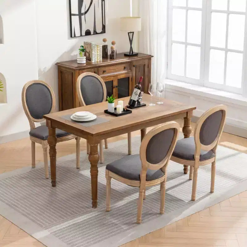 TUYOHW 2 chaises de salle à manger de style français, chaises King Louis élégantes en lin doux pour salle à manger, pieds en bois d'hévéa massif, charge maximale 136 kg