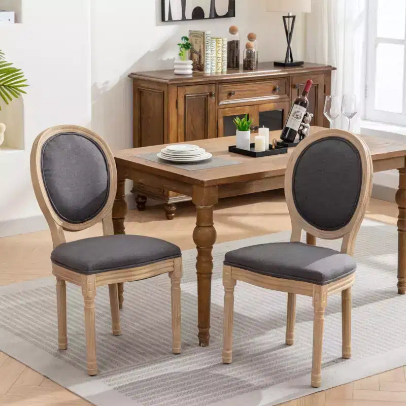 TUYOHW 2 chaises de salle à manger de style français, chaises King Louis élégantes en lin doux pour salle à manger, pieds en bois d'hévéa massif, charge maximale 136 kg
