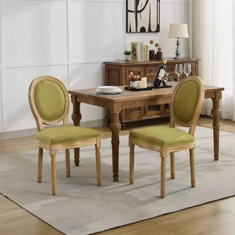 TUYOHW 2 chaises de salle à manger de style français, chaises King Louis élégantes en lin doux pour salle à manger, pieds en bois d'hévéa massif, charge maximale 136 kg