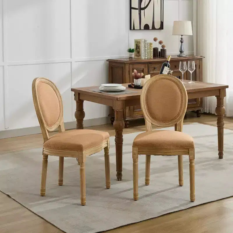 TUYOHW 2 chaises de salle à manger de style français, chaises King Louis élégantes en lin doux pour salle à manger, pieds en bois d'hévéa massif, charge maximale 136 kg