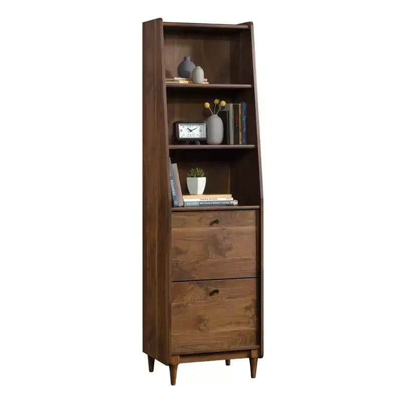 GDFStudio Brixton 70H Mid-Century Narrow Bookcase with File Drawers