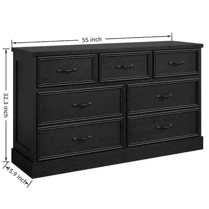 Commode de rangement de 140 cm de large à 7 tiroirs, commode de style ferme à 7 tiroirs avec base robuste, meuble TV en bois pour chambre à coucher, salon ou chambre d'enfant