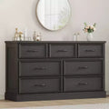 55 Wide 7 Chest of Drawers Storage, Farmhouse 7 Drawer Dresser with Sturdy Foundation, Wooden TV Stand for Bedroom Living Room Nursery