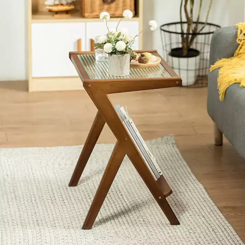 JVNOXK 17.7 inch Table de Chevet en Rotin, Tables d'Appoint en Bambou, Tables Basses en Verre, Table d'Extrémité Bohème avec Rangement pour Petit Espace Marron