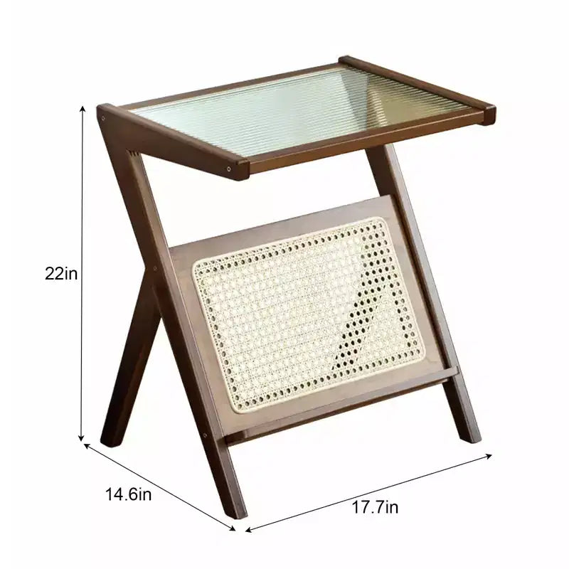 JVNOXK 17.7 inch Table de Chevet en Rotin, Tables d'Appoint en Bambou, Tables Basses en Verre, Table d'Extrémité Bohème avec Rangement pour Petit Espace Marron