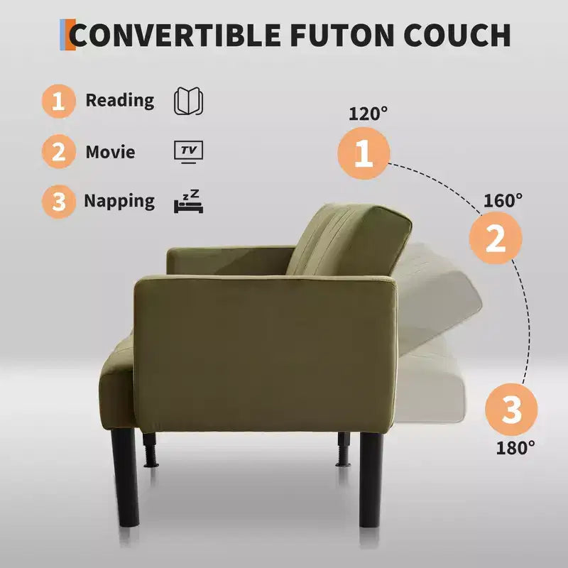 Canapé-lit futon convertible, canapé-lit pliant réglable en lin flanelle, canapé futon moderne du milieu du siècle, canapés confortables pour le salon
