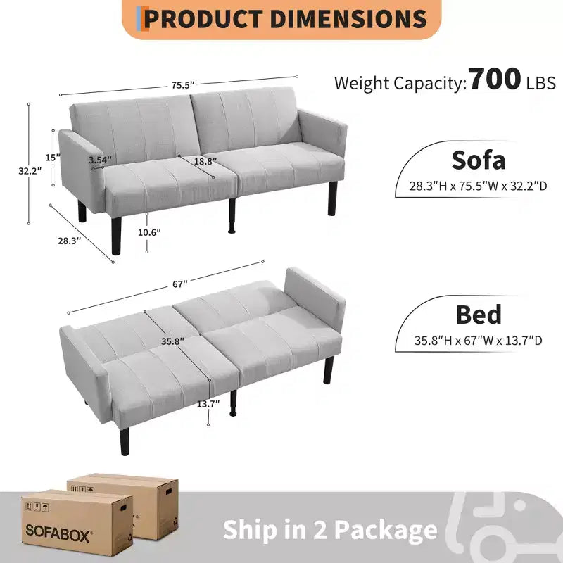 Canapé-lit futon convertible, canapé-lit pliant réglable en lin flanelle, canapé futon moderne du milieu du siècle, canapés confortables pour le salon