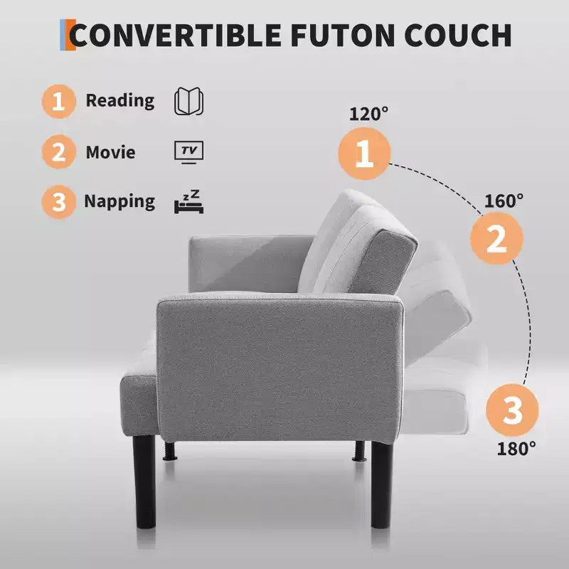 Canapé-lit futon convertible, canapé-lit pliant réglable en lin flanelle, canapé futon moderne du milieu du siècle, canapés confortables pour le salon