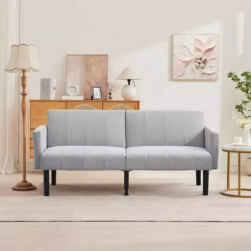 Convertible Futon Sofa Bed, Linen Flannel Small Couch Sofa Adjustable Folding Loveseat, Mid Century Modern Futon Couch, Cozy Couches for Living Room