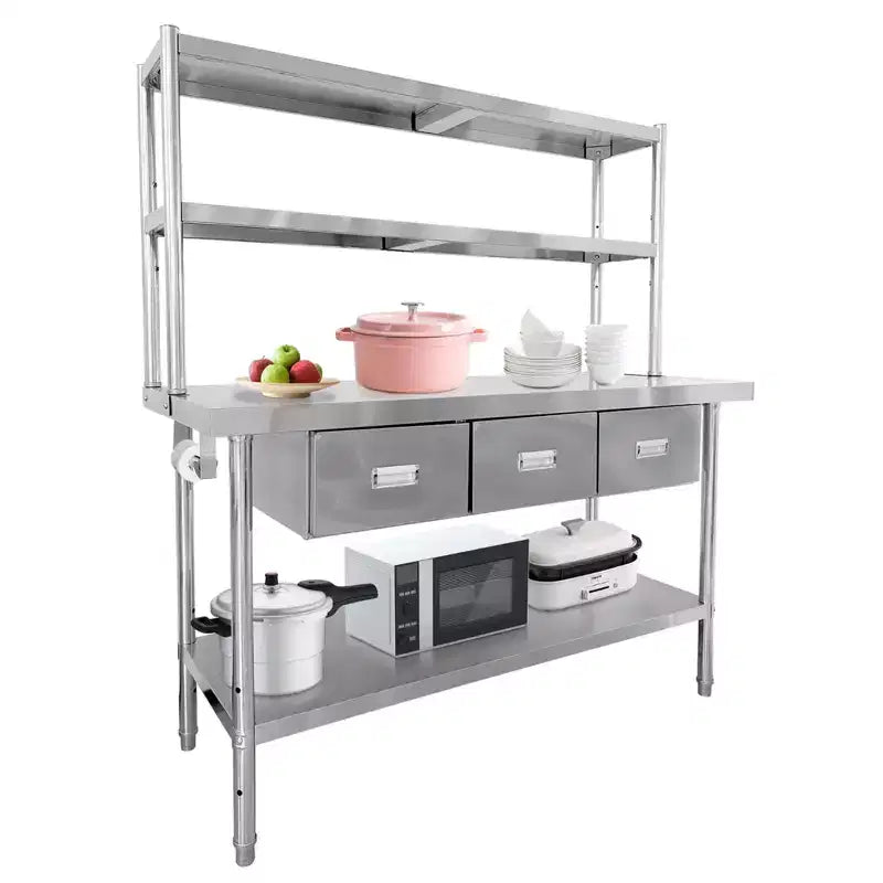 Stainless Steel Table with Shelves and Drawers, Prep Table for Commercial Kitchen, Adjustable Commercial Worktable Workbench