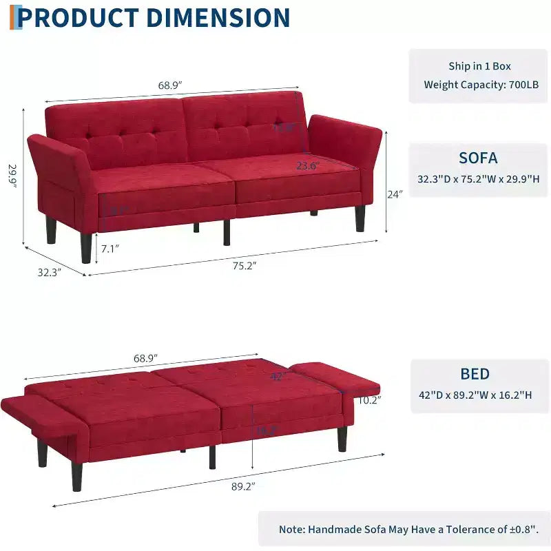 Canapé convertible, lit de repos avec assise profonde et accoudoir à dossier réglable pour salon de maison