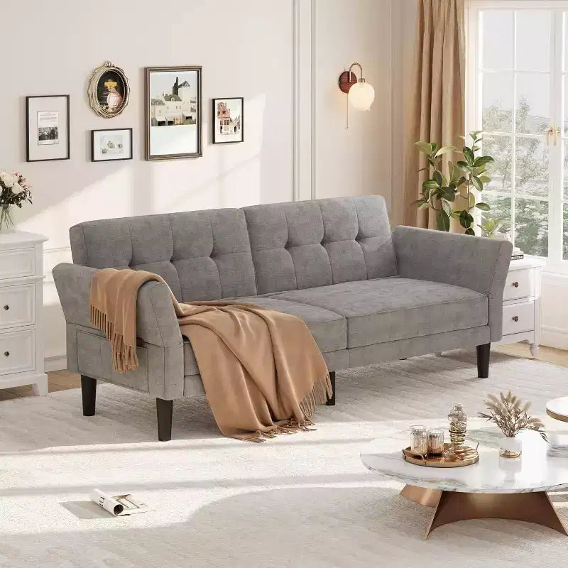 Canapé convertible, lit de repos avec assise profonde et accoudoir à dossier réglable pour salon de maison