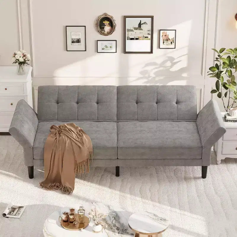 Canapé convertible, lit de repos avec assise profonde et accoudoir à dossier réglable pour salon de maison