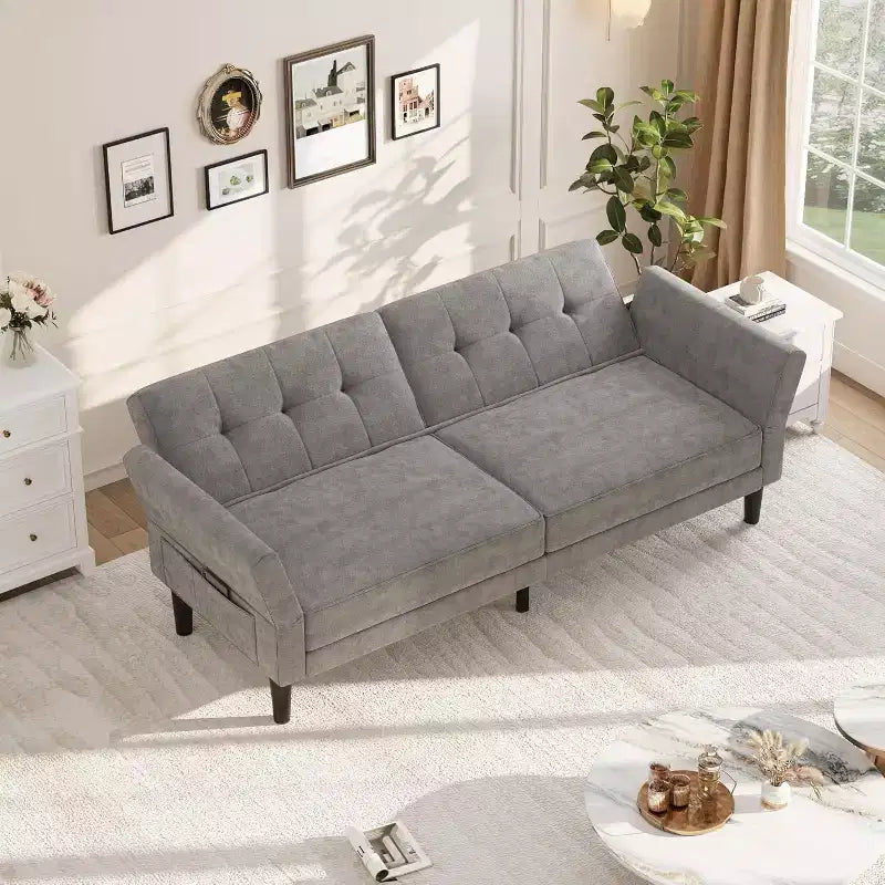 Canapé convertible, lit de repos avec assise profonde et accoudoir à dossier réglable pour salon de maison