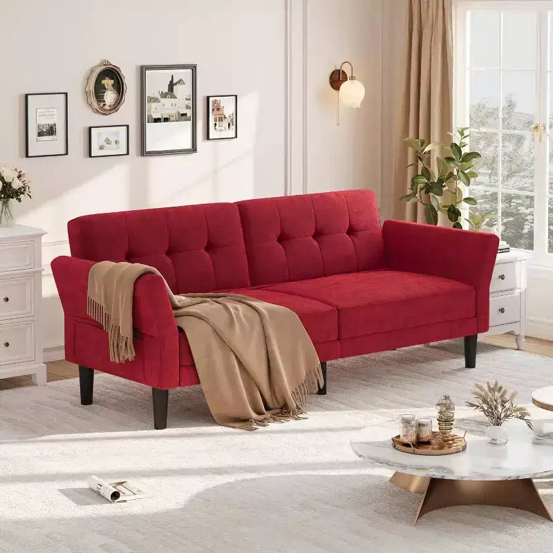 Canapé convertible, lit de repos avec assise profonde et accoudoir à dossier réglable pour salon de maison