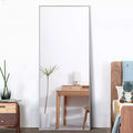 MAYEERTY Silver 23.62 x 70.87 Inch Rectangular Thin Edged Aluminum Alloy Full Length Mirror with Stand for Living Room and Bedroom Wall Decor