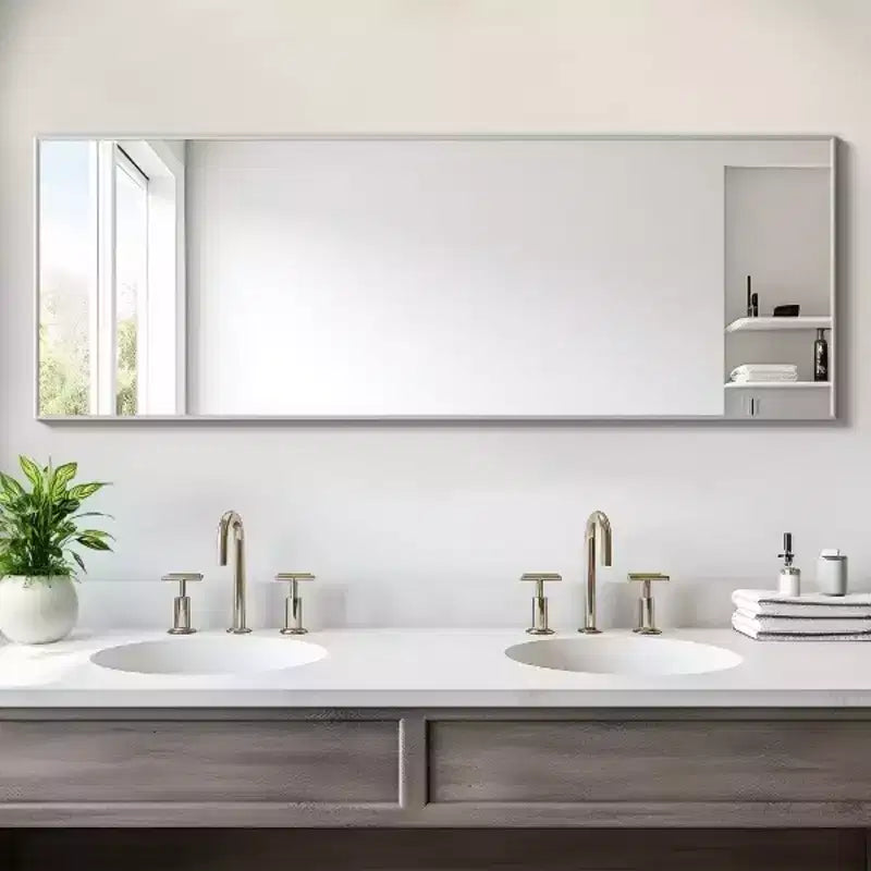 MAYEERTY Miroir rectangulaire en alliage d'aluminium à bords fins de 60 x 180 cm avec support, pour décoration murale de salon et de chambre