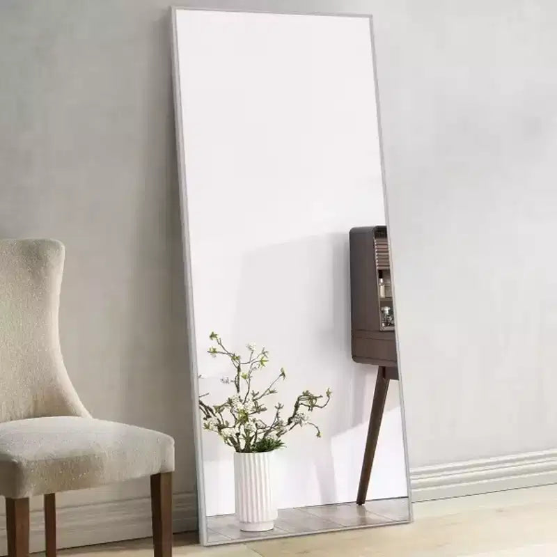 MAYEERTY Miroir rectangulaire en alliage d'aluminium à bords fins de 60 x 180 cm avec support, pour décoration murale de salon et de chambre