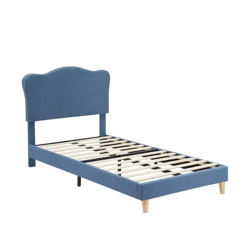 Cadre de lit double rembourré pour enfants avec tête de lit festonnée, lit double mignon en velours pour filles, garçons, lit plateforme robuste, pas besoin de sommier tapissier