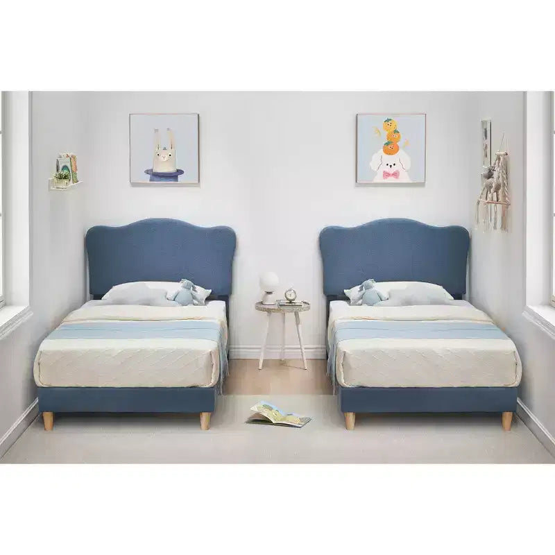 Cadre de lit double rembourré pour enfants avec tête de lit festonnée, lit double mignon en velours pour filles, garçons, lit plateforme robuste, pas besoin de sommier tapissier