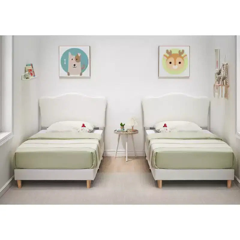 Cadre de lit double rembourré pour enfants avec tête de lit festonnée, lit double mignon en velours pour filles, garçons, lit plateforme robuste, pas besoin de sommier tapissier