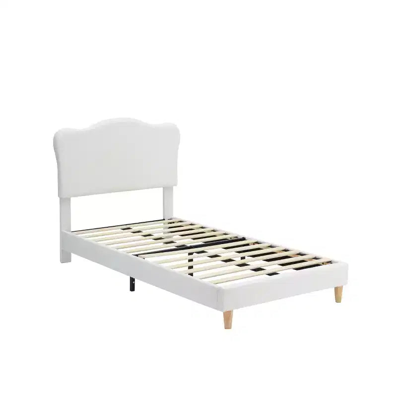 Cadre de lit double rembourré pour enfants avec tête de lit festonnée, lit double mignon en velours pour filles, garçons, lit plateforme robuste, pas besoin de sommier tapissier