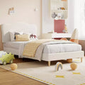 Upholstered Twin Size Bed Frame for Kids with Scallop Headboard, Cute Velvet Twin Bed for Girls, Boys, Sturdy Platform Bed, No Box Spring Needed