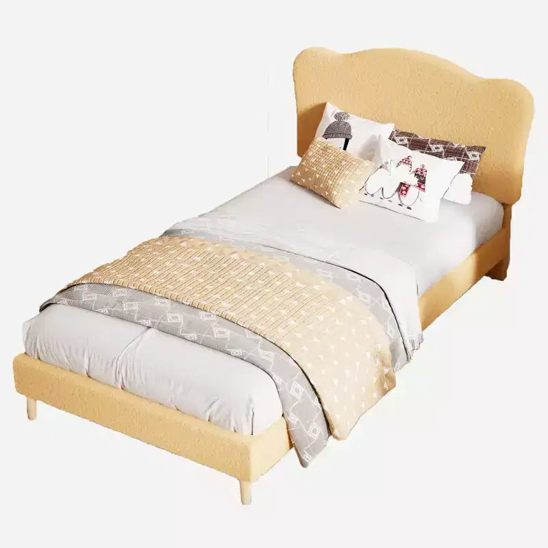 Cadre de lit double rembourré pour enfants avec tête de lit festonnée, lit double mignon en velours pour filles, garçons, lit plateforme robuste, pas besoin de sommier tapissier