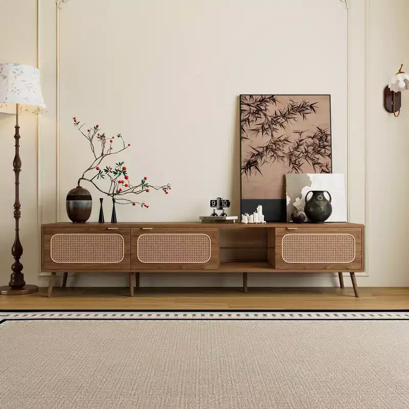 78 Inch Walnut Colored TV Stand for 75/80/85 Inches TVs Entertainment Center with Open Shelf for Living Room Bedroom