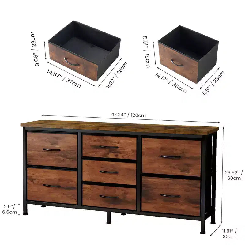 Commode TUYOHW 47 tiroirs pour chambre, commode large avec 7 tiroirs en tissu, meuble TV robuste pour TV 60 pouces, organisateur de rangement de jouets pour chambre