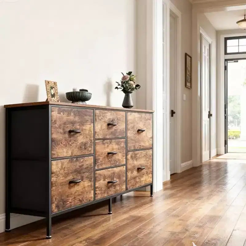 Commode TUYOHW 47 tiroirs pour chambre, commode large avec 7 tiroirs en tissu, meuble TV robuste pour TV 60 pouces, organisateur de rangement de jouets pour chambre