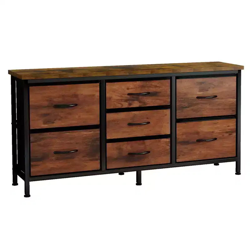 Commode TUYOHW 47 tiroirs pour chambre, commode large avec 7 tiroirs en tissu, meuble TV robuste pour TV 60 pouces, organisateur de rangement de jouets pour chambre