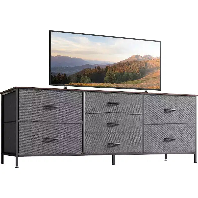 TUYOHW 47 Drawer Dresser for Bedroom,Wide Chest of Drawers with 7 Fabric Drawers,Sturdy TV Stand for 60 TV,Toy Storage Organizer for Bedroom