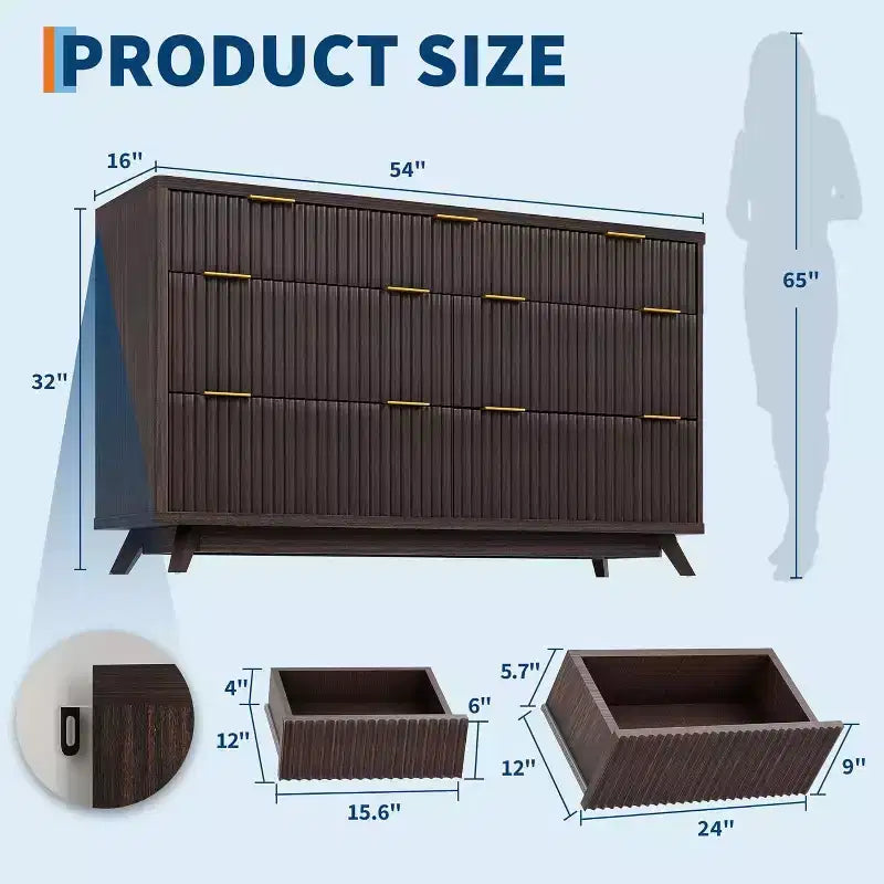 Commode Acekool Wave Design à 7 tiroirs, meuble de rangement cannelé pour chambre à coucher, salon