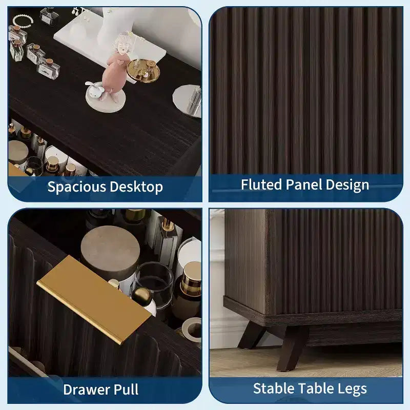 Commode Acekool Wave Design à 7 tiroirs, meuble de rangement cannelé pour chambre à coucher, salon