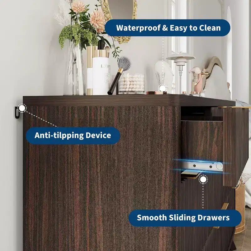 Commode Acekool Wave Design à 7 tiroirs, meuble de rangement cannelé pour chambre à coucher, salon