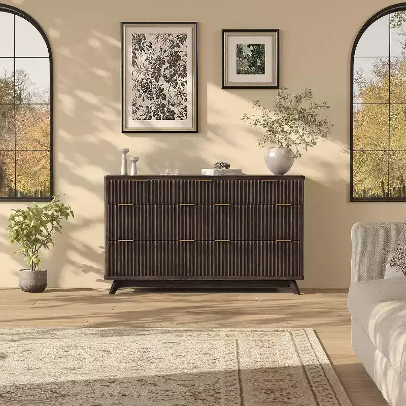 Commode Acekool Wave Design à 7 tiroirs, meuble de rangement cannelé pour chambre à coucher, salon