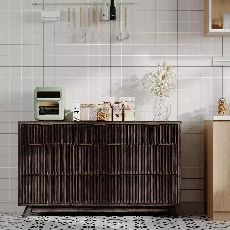 Commode Acekool Wave Design à 7 tiroirs, meuble de rangement cannelé pour chambre à coucher, salon