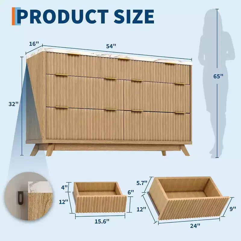 Commode Acekool Wave Design à 7 tiroirs, meuble de rangement cannelé pour chambre à coucher, salon
