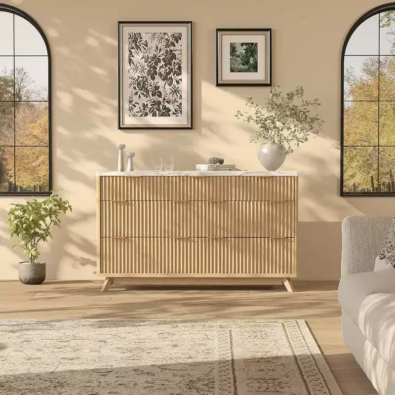 Commode Acekool Wave Design à 7 tiroirs, meuble de rangement cannelé pour chambre à coucher, salon