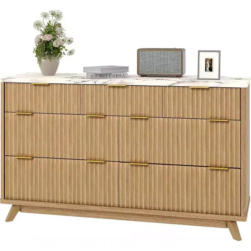 Commode Acekool Wave Design à 7 tiroirs, meuble de rangement cannelé pour chambre à coucher, salon