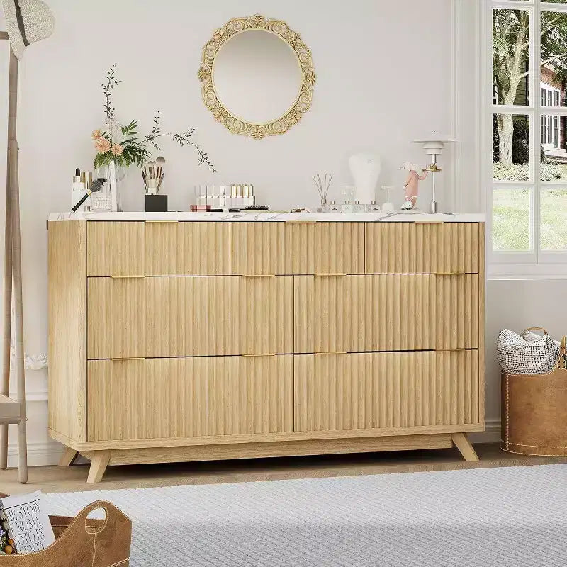 Acekool Wave Design 7 Drawer Dresser, Fluted Storage Cabinet for Bedroom, Living Room